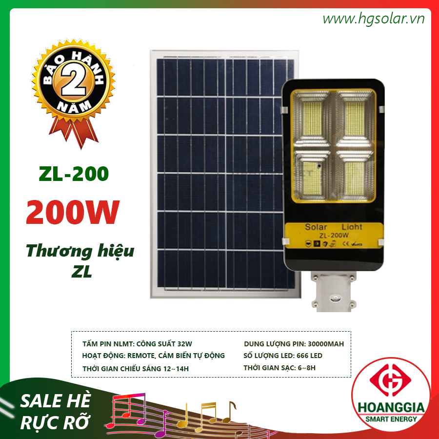 Đèn đường tích hợp năng lượng mặt trời ZL-200W
